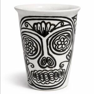 Hand-painted ceramic cup with sugar skull